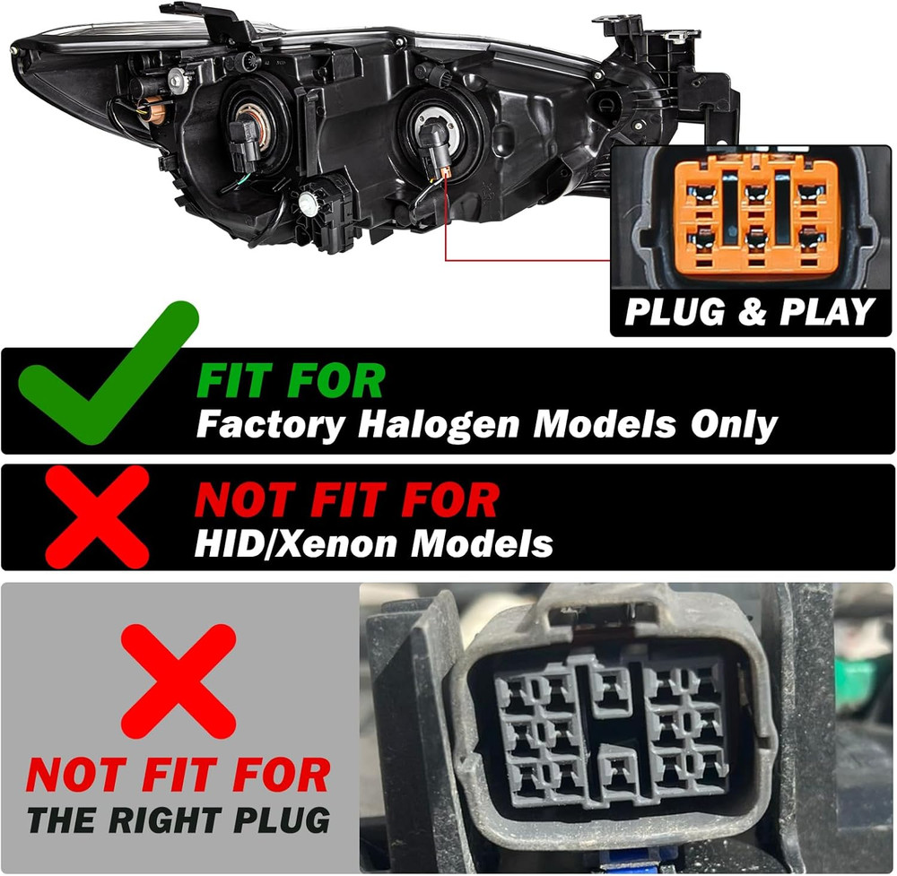 Halogen Model Projector Headlight Assembly Fit for 2014-2017 Mazda 6 Sedan 4-Doo