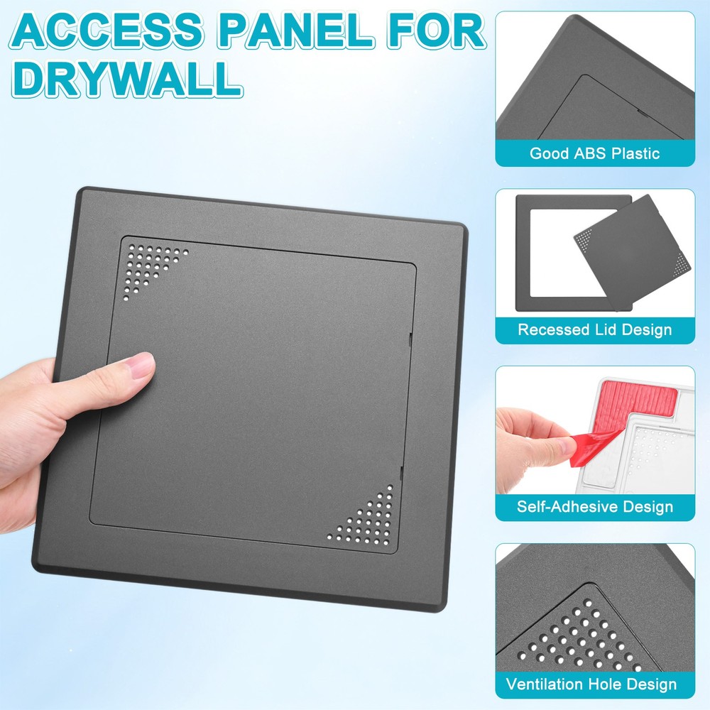 2-Pack Access Panel for Drywall, 6x6" Plastic Removable [Black, Vented Square]