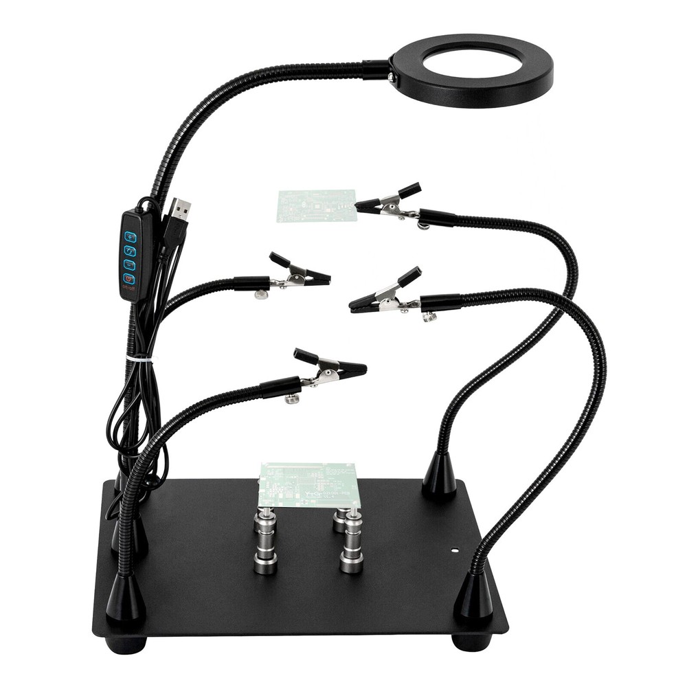 DC 5 V LED Lighted Magnifying 4 -Metal Arm Third Hand Soldering PCB Holder Tool