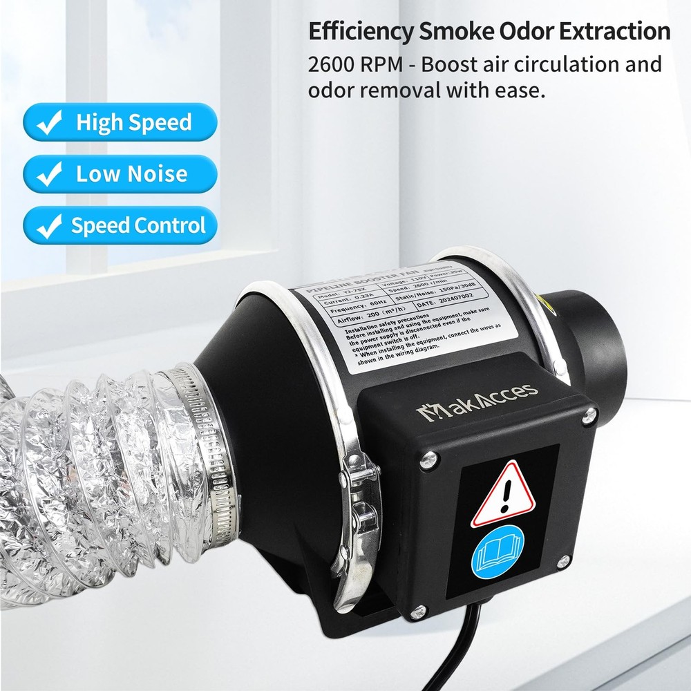 3 Inch Inline Duct Fan with Variable Speed Controller & 3 inches, Black