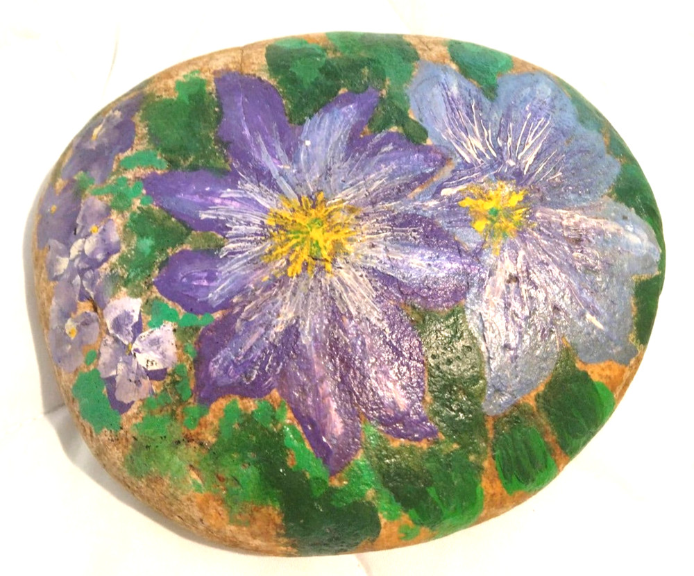 Art Rock Hand Painted Flower Patch