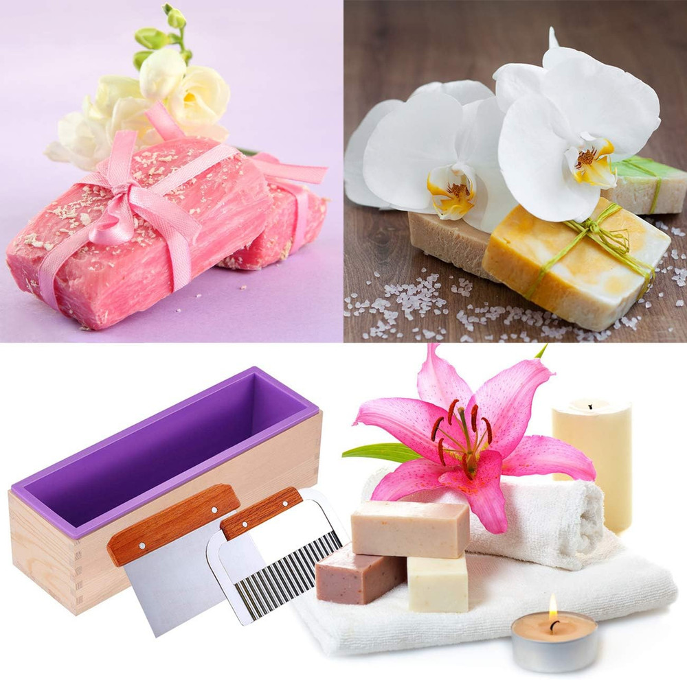 Silicone Soap Molds Kit - 42 Oz Rectangular Mold with Wavy & Straight Scraper