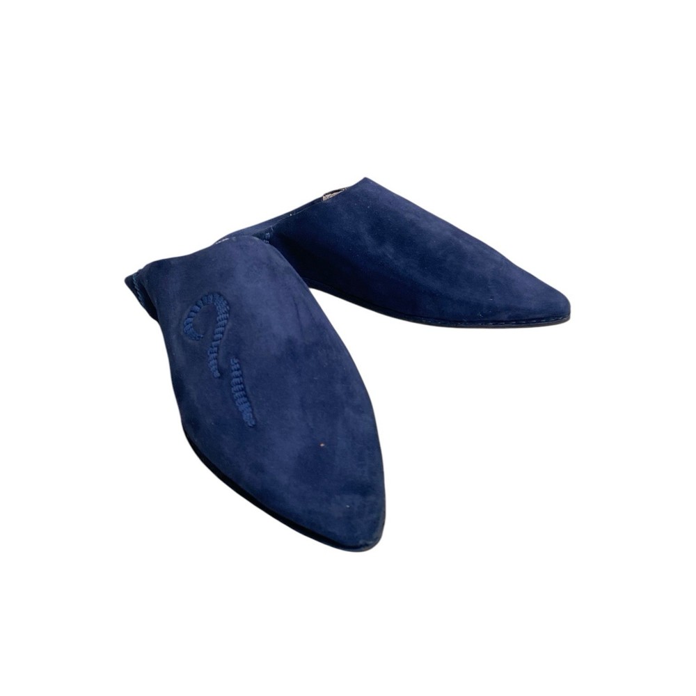 Blue Suede Moroccan Babouches Pointed Toe Hand Embossed Handmade
