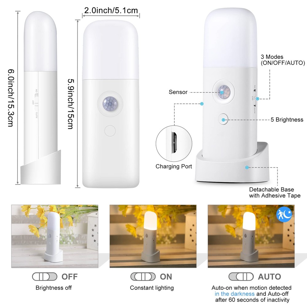 Motion Sensor Night Light 2000mAh Rechargeable Night Lights Battery Powered P...