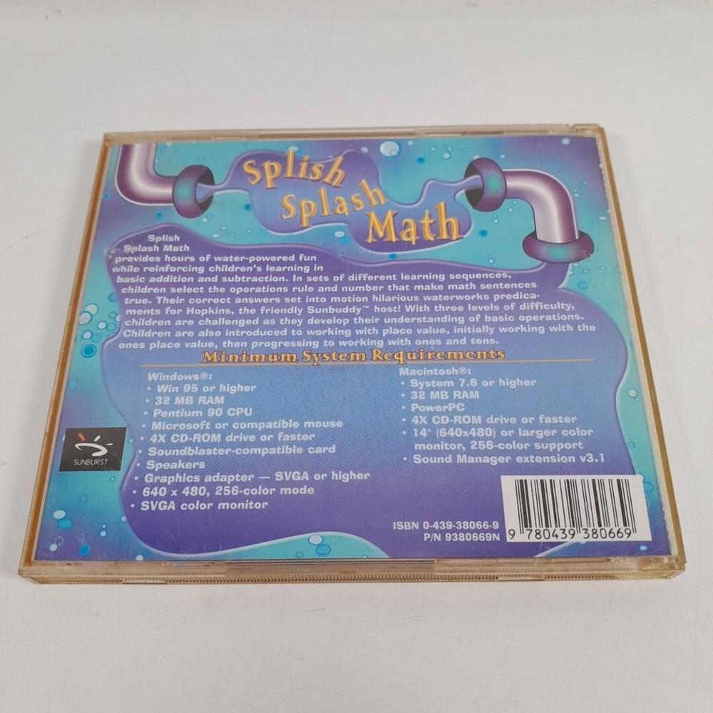 SPLISH SPLASH MATH MAC WINDOWS CD ROM EDUCTIONAL PROGRAM