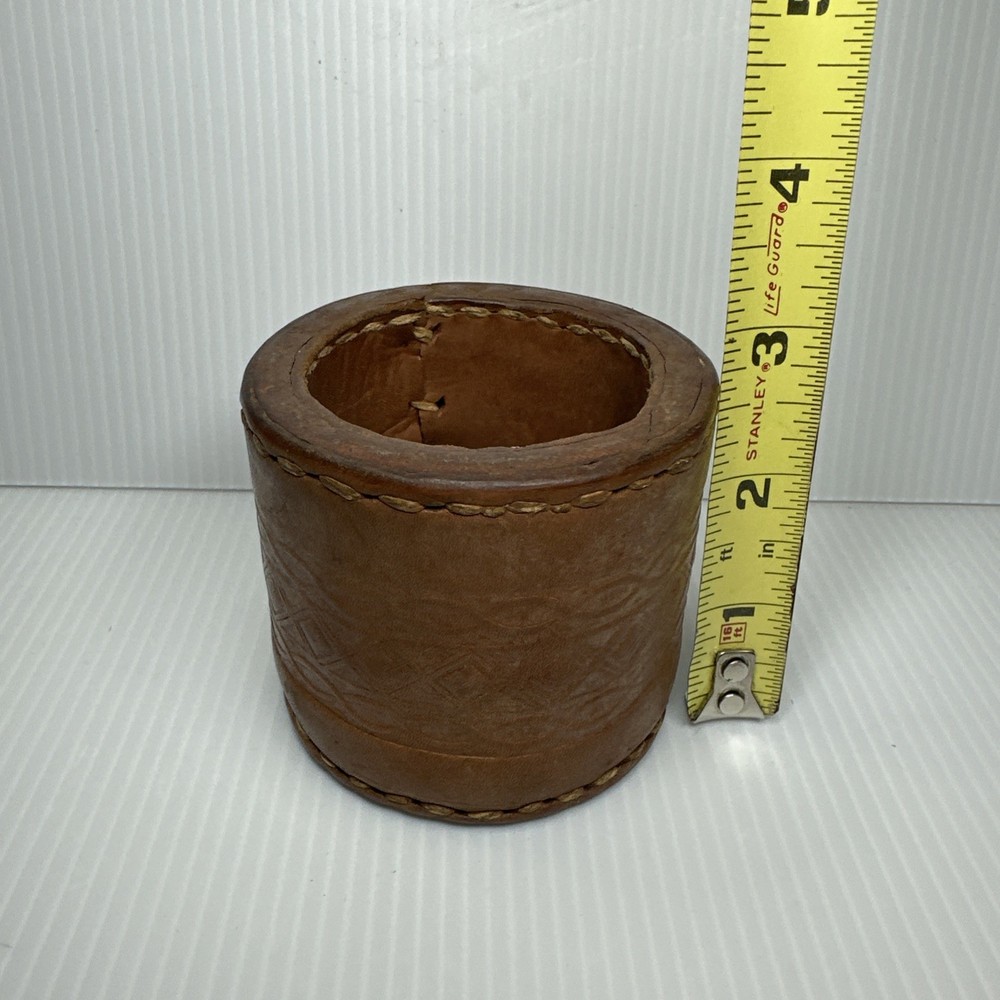 Vtg Leather Dice Cup & Spanish Poker Dice
