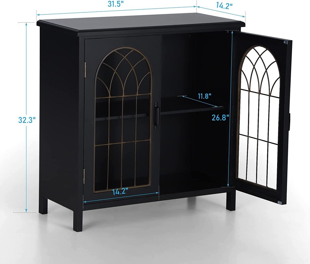 Accent Storage Cabinet 2 Glass Doors Decorative Cabinet Buffet & Sideboard
