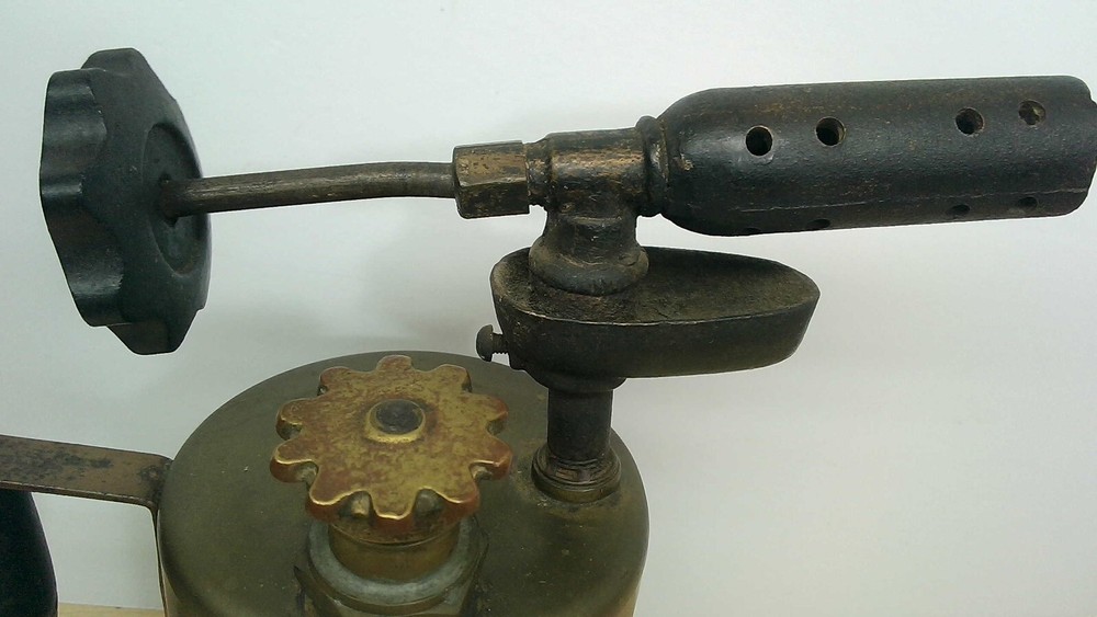 Vintage Brass Blow Torch w/Wood Handle– Steampunk – Untested