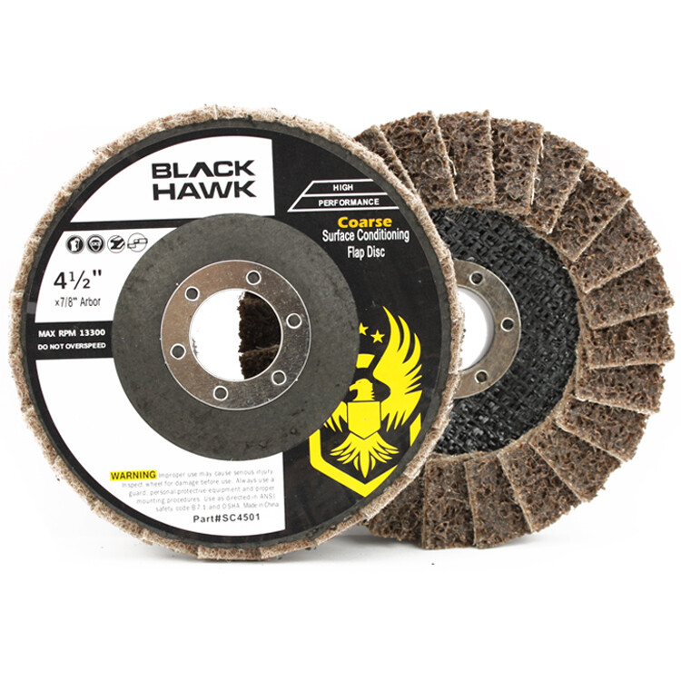 10 Pack - 4-1/2" x 7/8" Black Hawk Surface Conditioning Flap Discs, Tan - Coarse