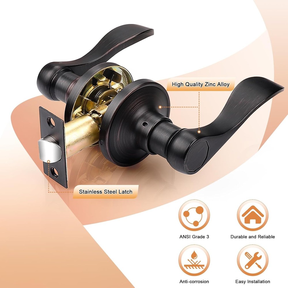 Door Handle, Wave-Style Passage Door Handle, Keyless Door Handle Lock Set