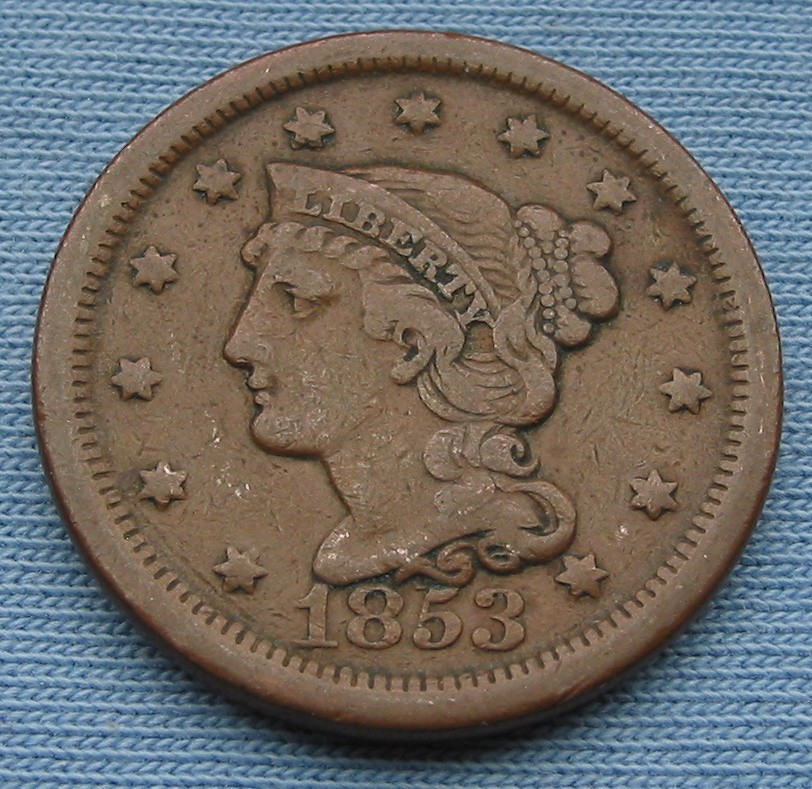 1853 Braided Hair Large Cent (1C penny)
