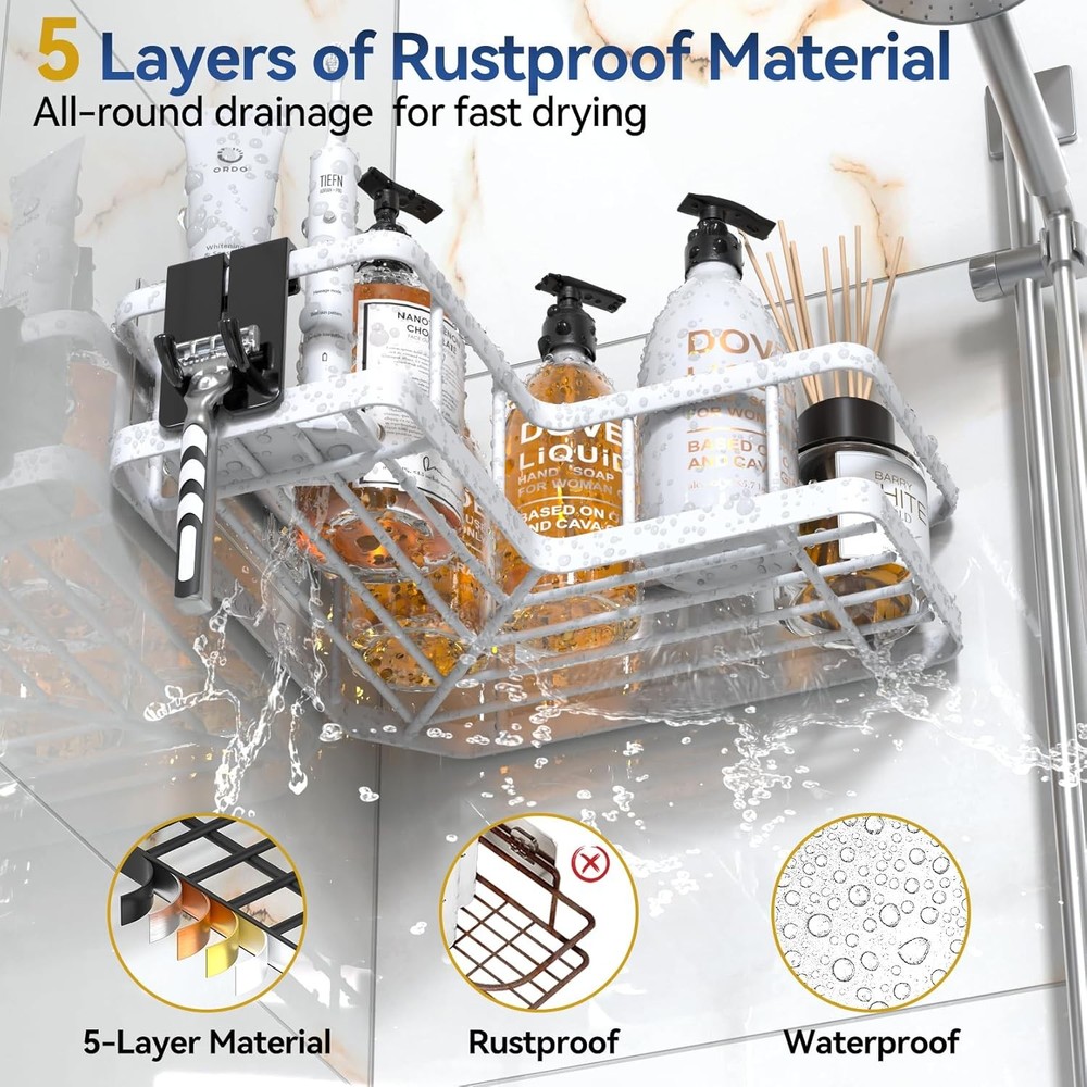 Corner Shower Caddy Organizer, 3-Pack Self-Adhesive Rustproof