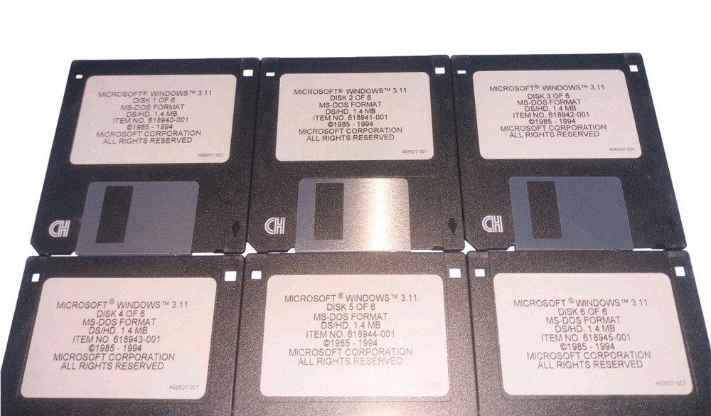 Microsoft Windows 3.11 Operating System Software 3.5" Floppy Disk 1993 Set 1 - 6