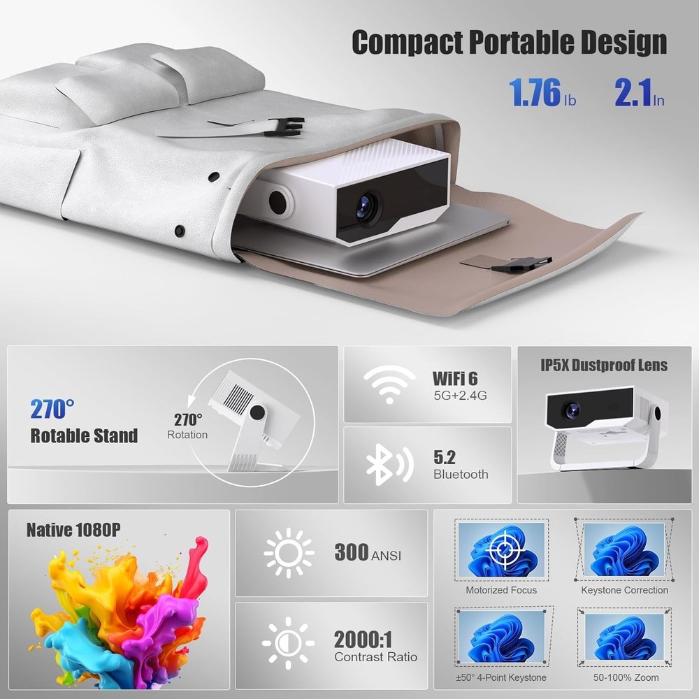 Portable Smart Projector - Native 1080P & 4K Support - Built-In Apps | Compatibl