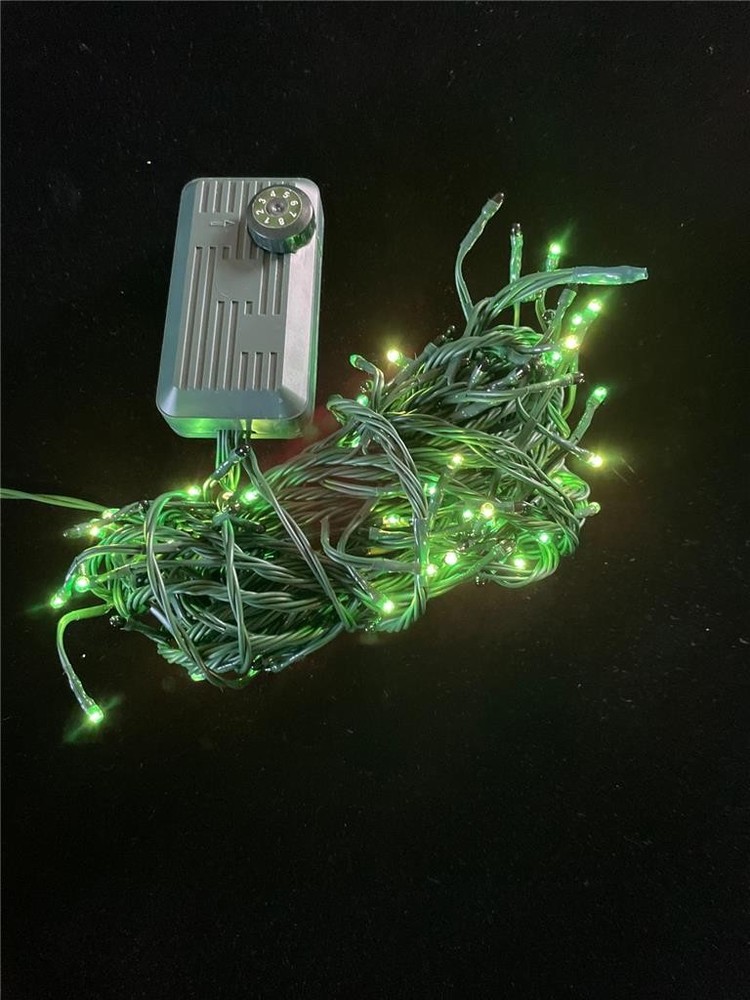 GREEN RICE LIGHTS 140 MINI BULB STRING 21' LONG CHASING & 8-WAY FLASHING ADJUST