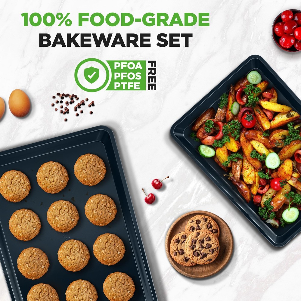 NutriChef 2-Piece Baking Sheet Non Stick - Premium Set, Blue Diamond