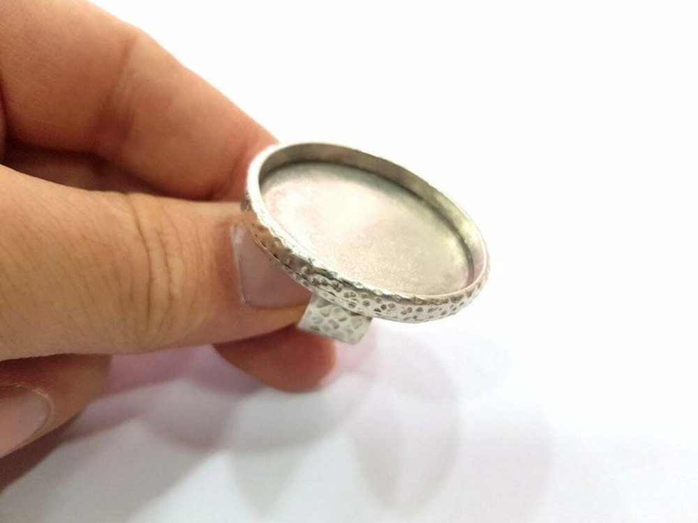 Ring Blank Setting Hammered Base Bezel inlay Ring Backs Glass (35mm) G16044
