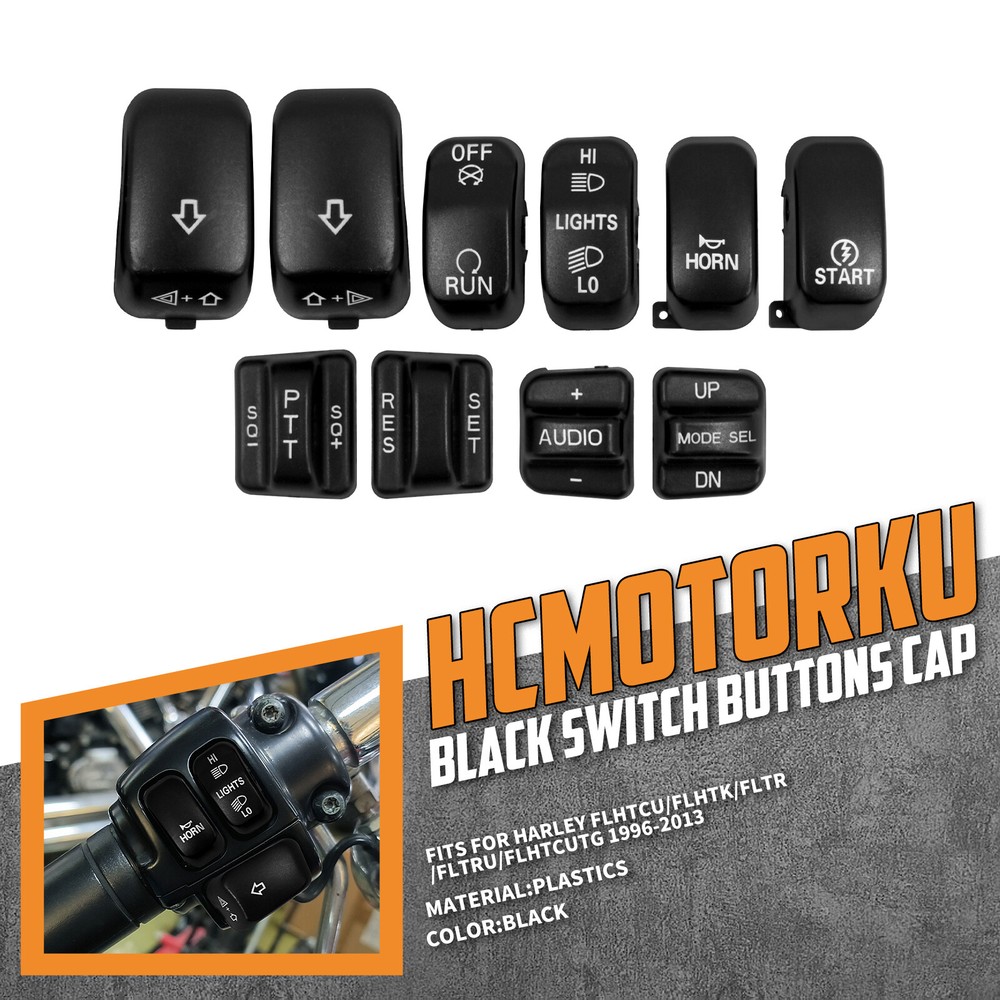 Black 10x Replacement Switch Button Cap For Harley Touring Softail Dyna 96-2013