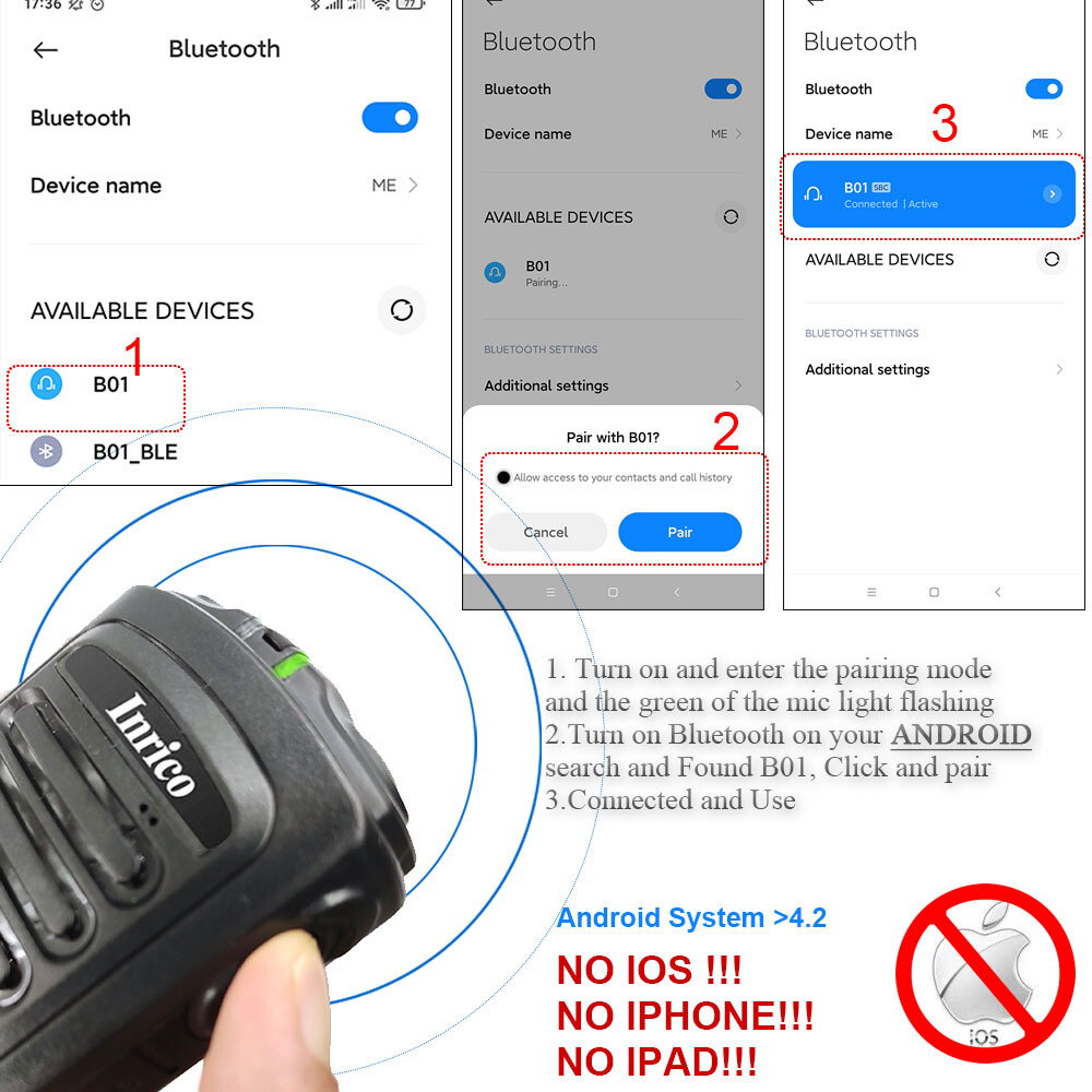 Anysecu B01 Wireless Bluetooth PPT Zello Microphone for Network Android Radio