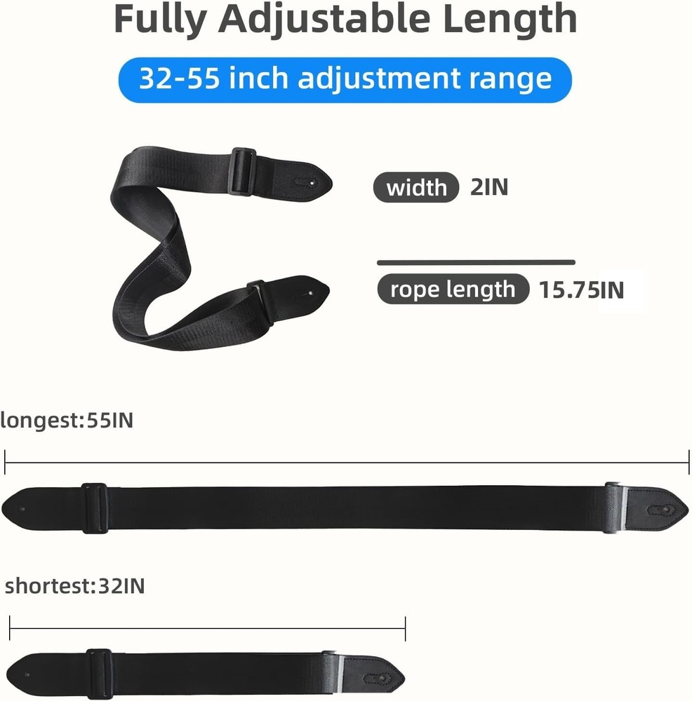 Durable Universal Black Guitar Strap: Lightweight, Adjustable & Comfortable Fit