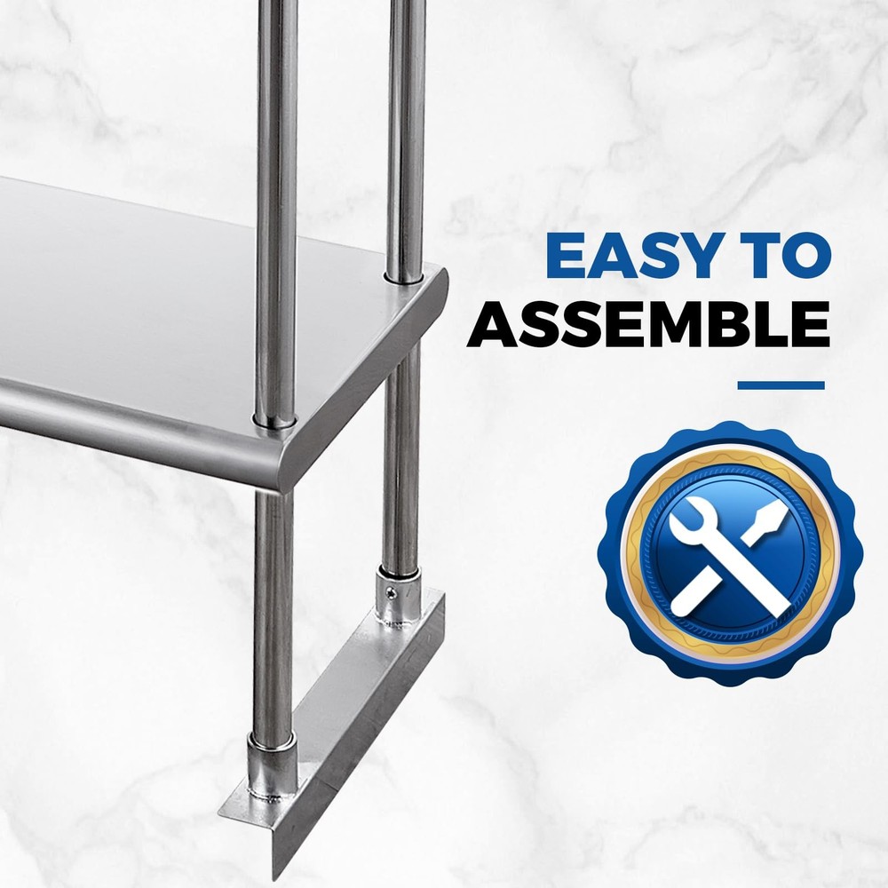 Profeeshaw Stainless Steel Overshelf for Prep Work Table 12” x 48” NSF Comme...