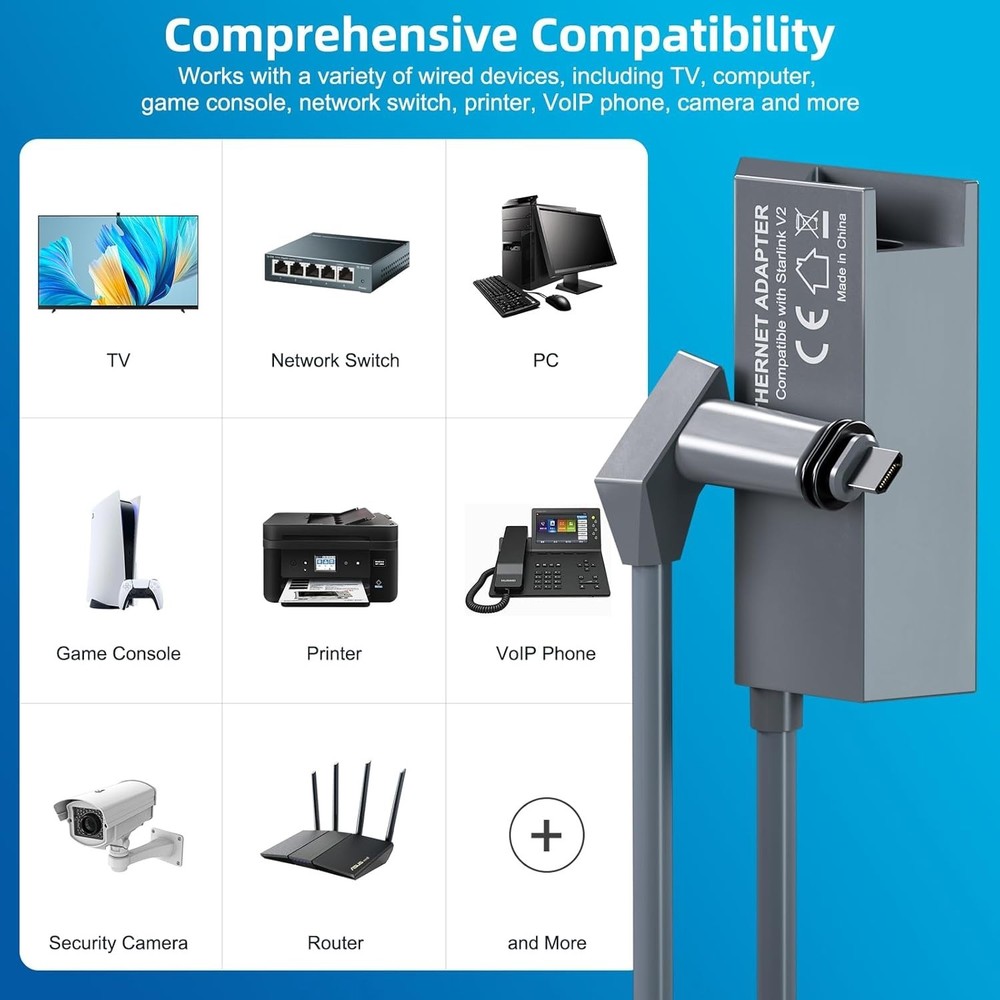 Starlink V2 Ethernet Adapter - Simplify Wired Internet Setup & Connectivity
