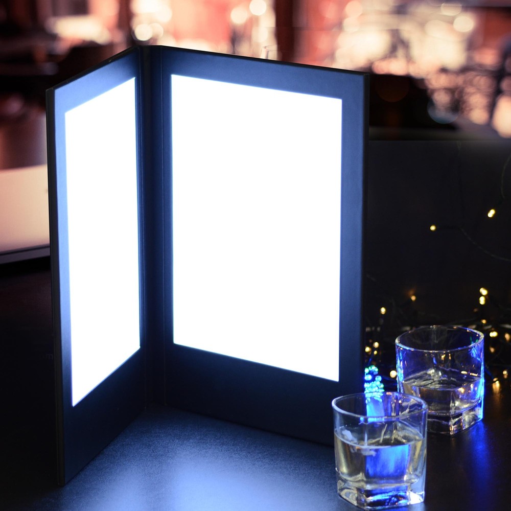 WeChef LED Back Lit Light Menu Holder Cover Folding Double Panel Fits 8"x14"