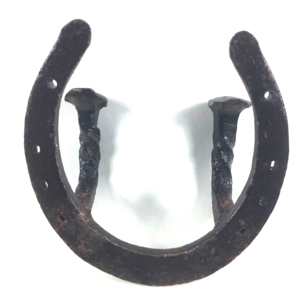 Horseshoe Railroad Spike Wall Hook Heavy Rustic Primitive Handmade
