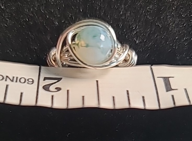 NEW Handmade Wire Wrapped Ring Silvertone Statement Blue Beaded Size 4