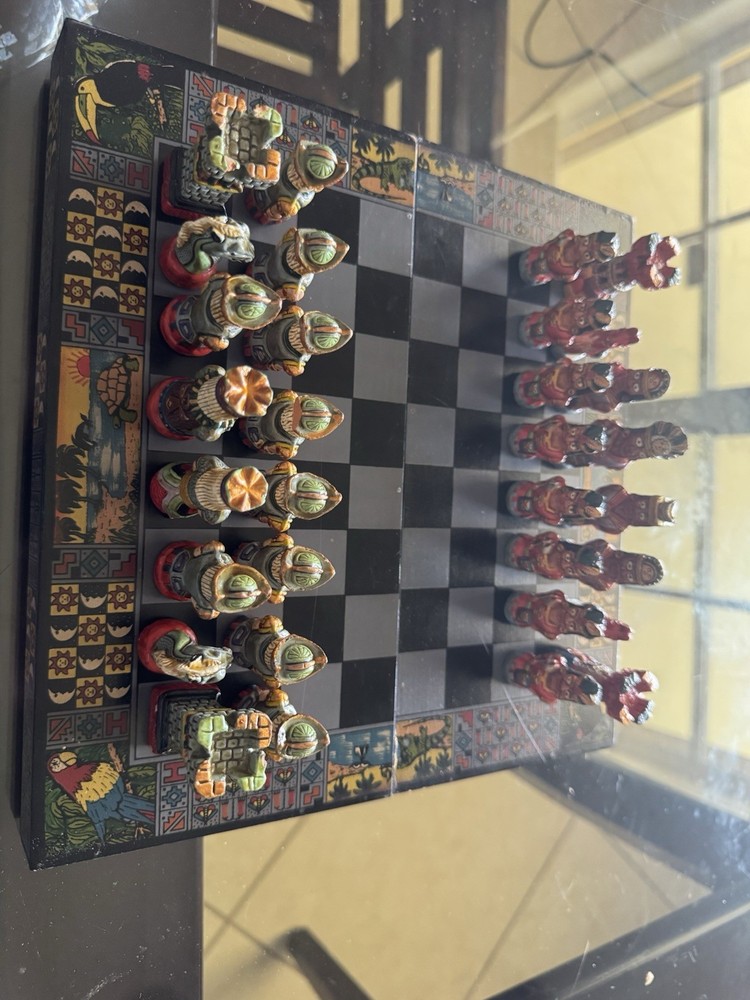 Handmade Peruvian Chess Set with Decorative Board and Storage Box