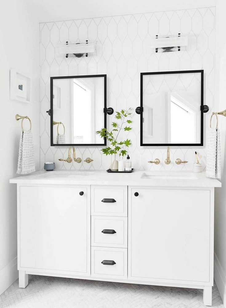 Black Metal Framed Pivot Rectangle Bathroom Mirror Tilting Beveled Vanity Mirror