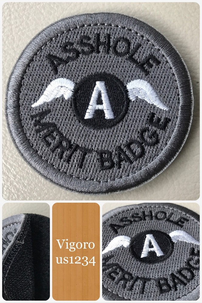 A**HOLE MERIT BADGE TACTICAL COMBAT 2.5" EMBROIDER Hook/Loop Patch GREY