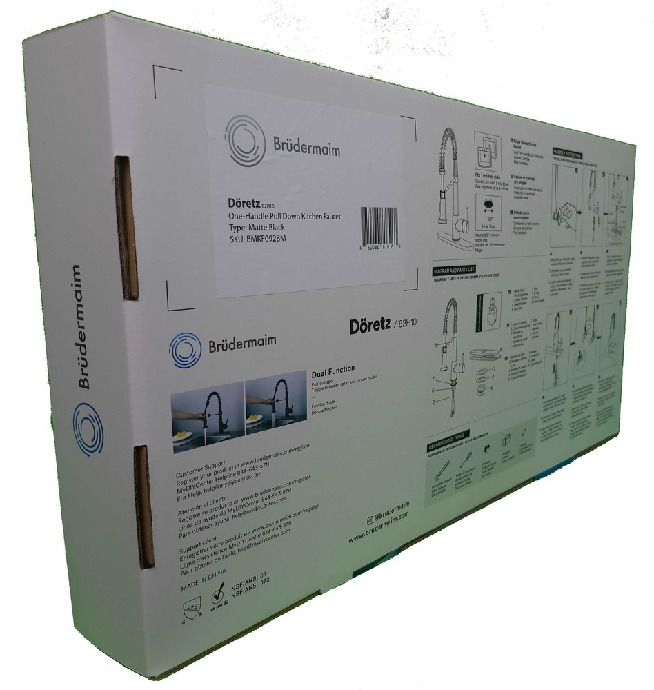 Döretz Pulldown Kitchen Faucet with Single Handle, Lead-Free Brass, Matte Black