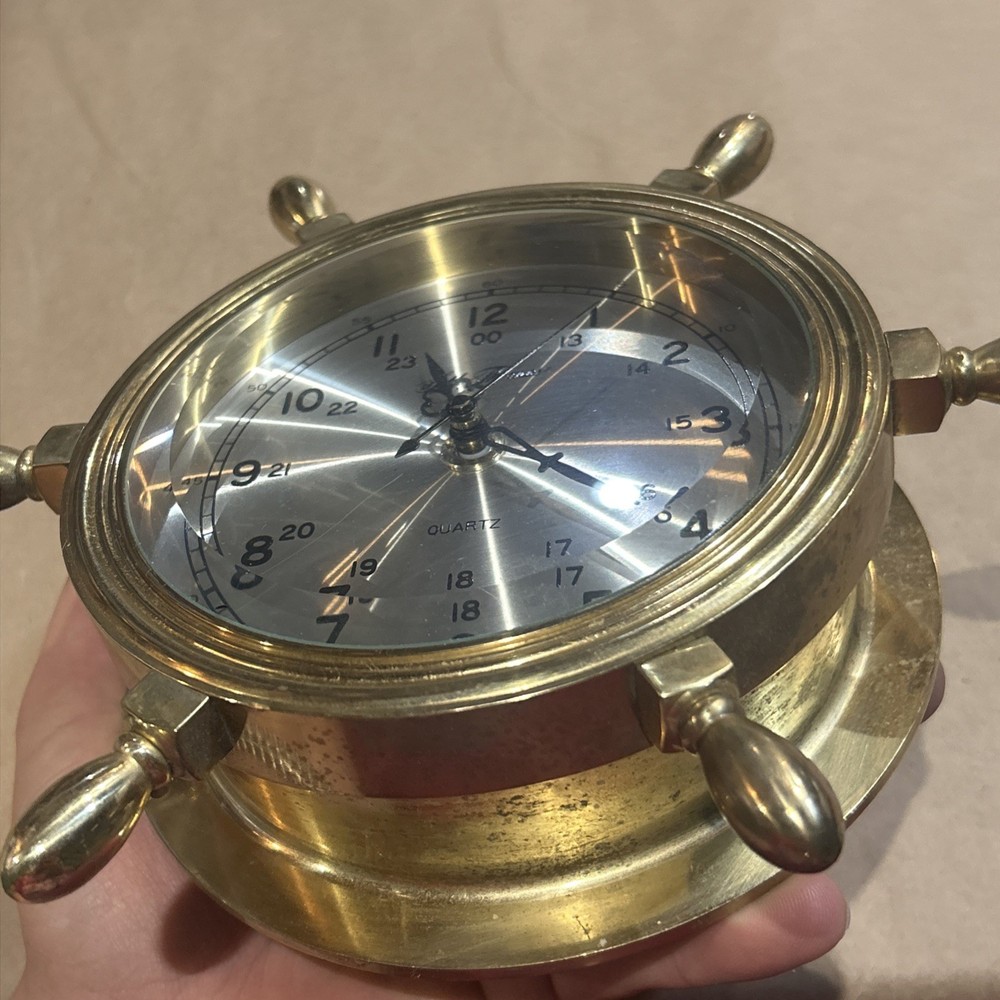 SETH THOMAS MARITIME, SOLID BRASS, SHIP'S TABLE TOP CLOCK Damaged Stand Working