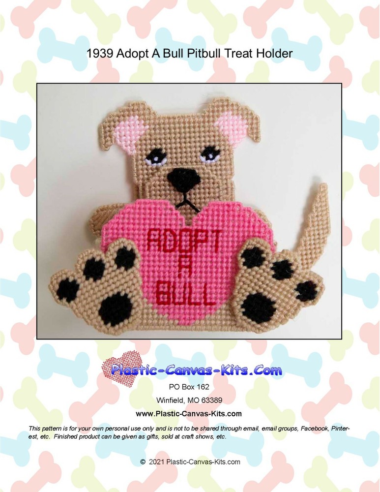 Adopt a Bull Pitbull Treat Holder- Plastic Canvas Pattern or Kit