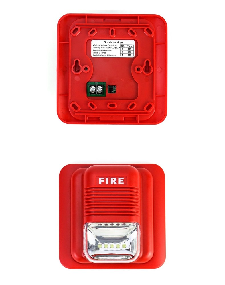QWORK 4 Pack Wired Sound & Light Fire Alarm Warning Strobe Siren 4 Pack, Red