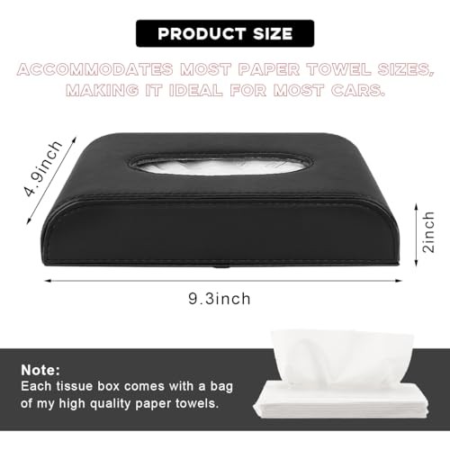 Car Tissue Holder, Leather Sun Visor Napkin Dispenser, Rectangular Paper Black