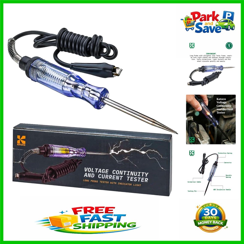 Durable Electrical Continuity Tester - 6-12V/24V, Sharp Probe & Indicator Light