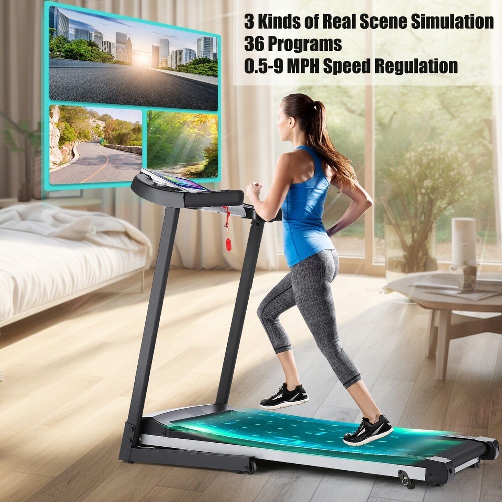 Electric Treadmill Foldable Machine Quiet Powerful Motor with Wider Running Belt