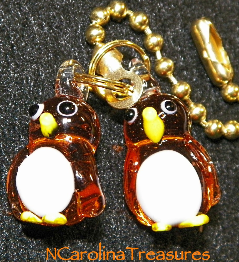 MURANO GLASS CEILING FAN LIGHT SWITCH PULL MAMA BABY ORANGE PENGUIN SET