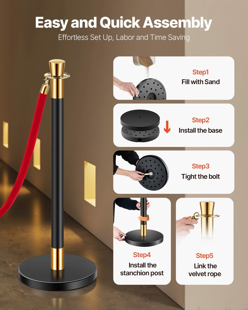 VEVOR 6Pcs Stanchion Posts Queue Barrier Crowd Control Sand Injection Base
