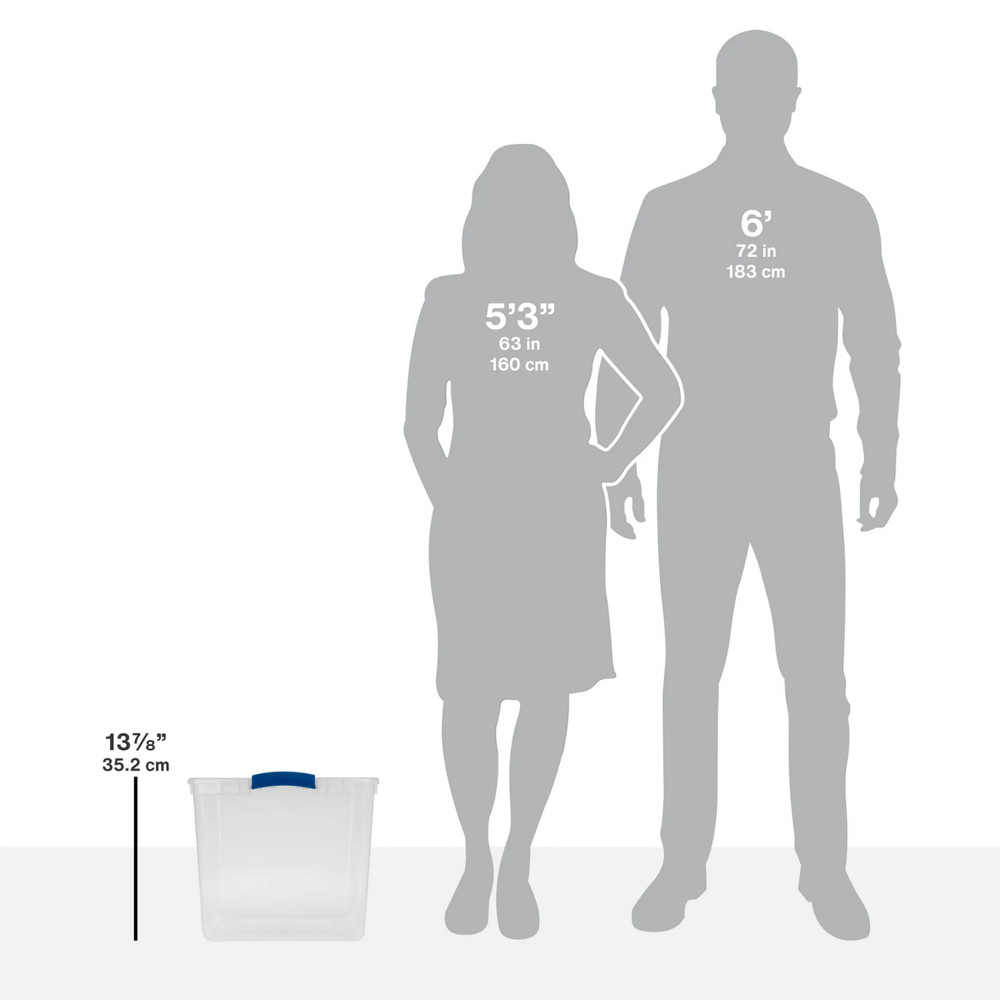 Sterilite 66 Qt Clear Latching Storage Bin Container Blue Lid 4 Pack Stackable