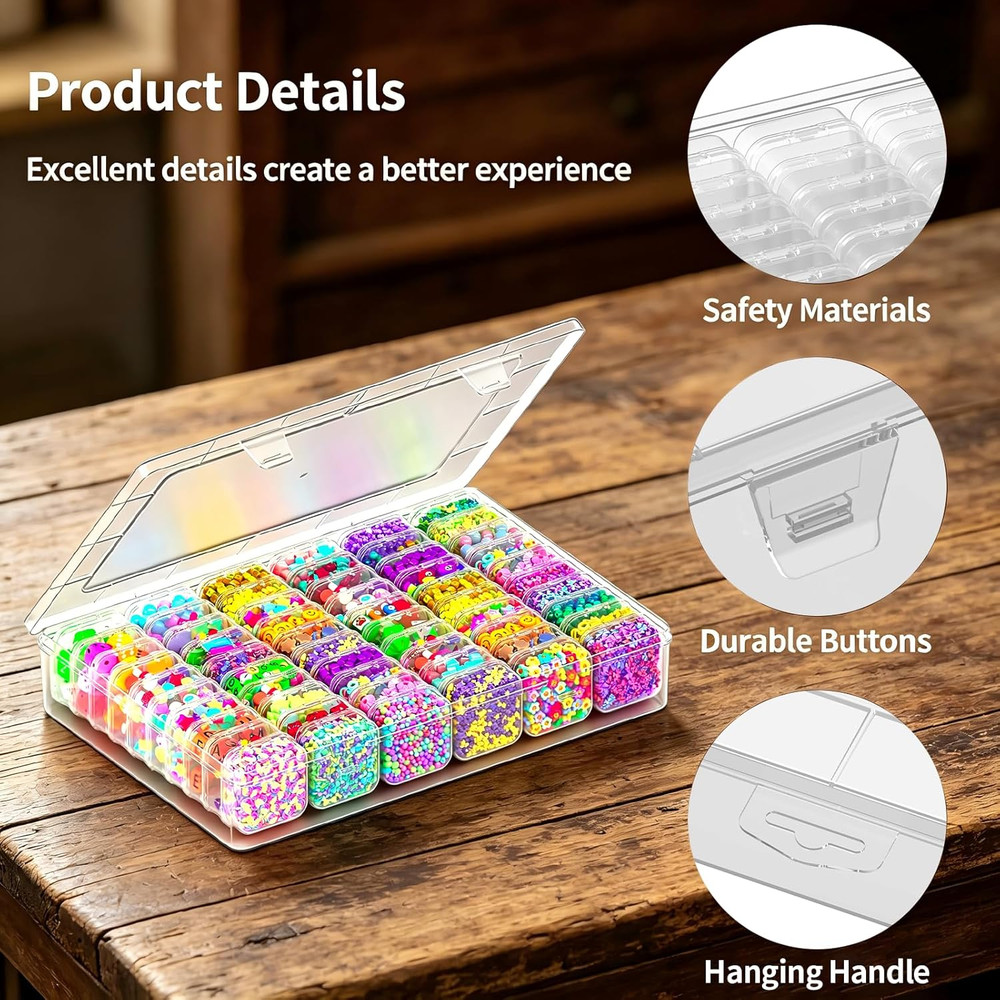 Bead Organizer Box, 61Pcs Clear Plastic Storage Containers Set, Large Capacity S