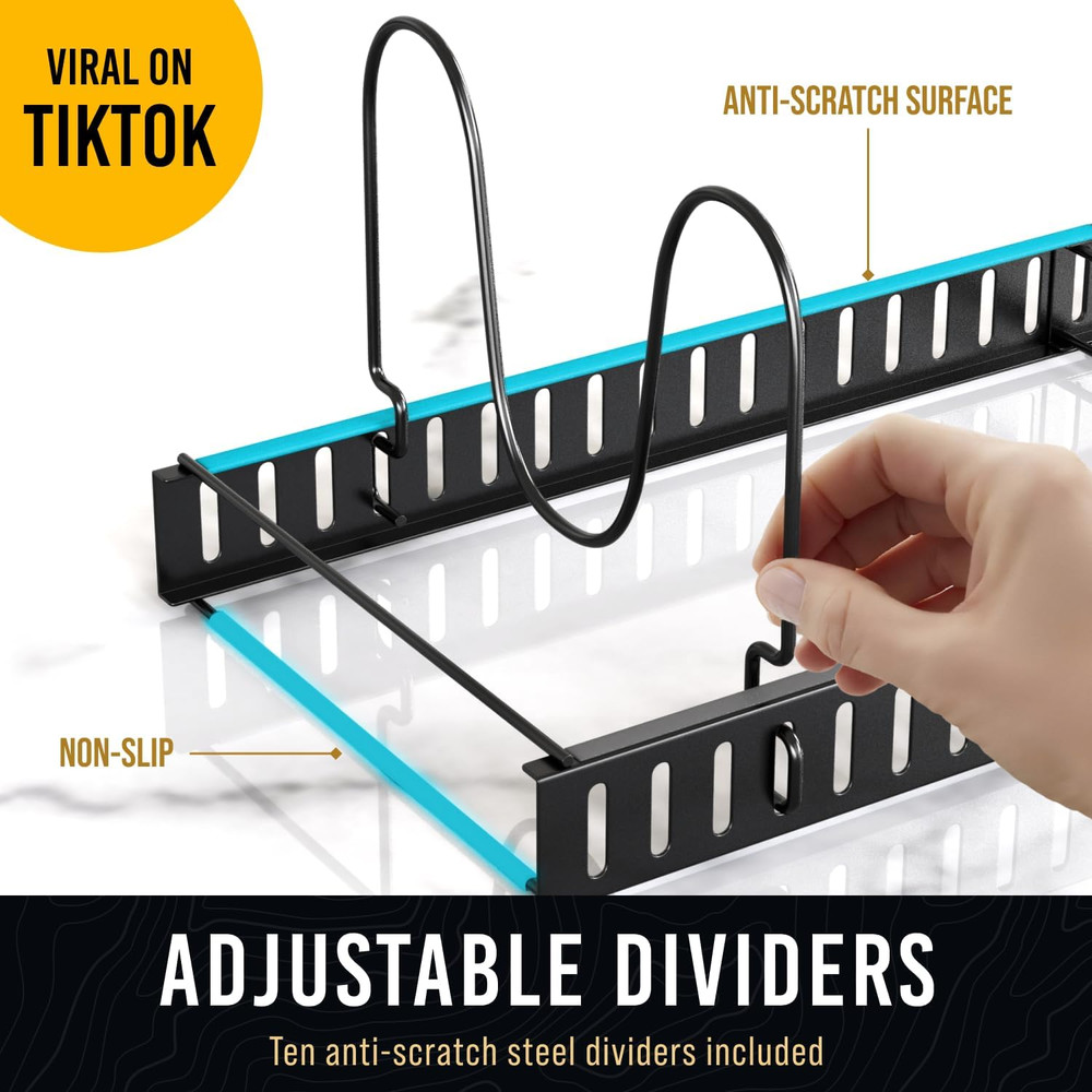 Bakeware Pots and Pans Organizer under Cabinet, 10 Adjustable Compartments Cooki