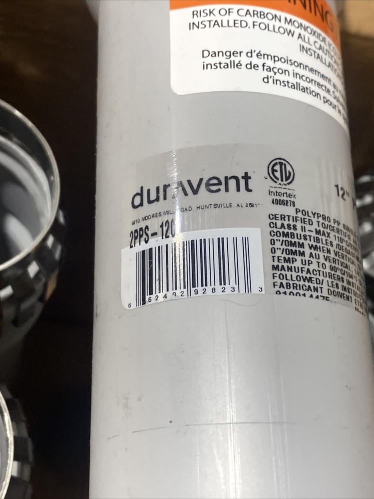 Duravent PolyPro 2PPS-12C 2” Single Wall PP 12” Pipe Length Qty:6 New