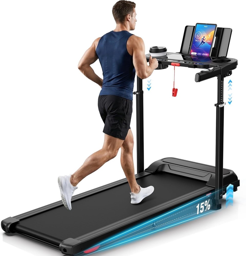 8 in 1 Foldable Treadmill with Desk Workstation & Adjustable Handle Bar, 3.5HP~