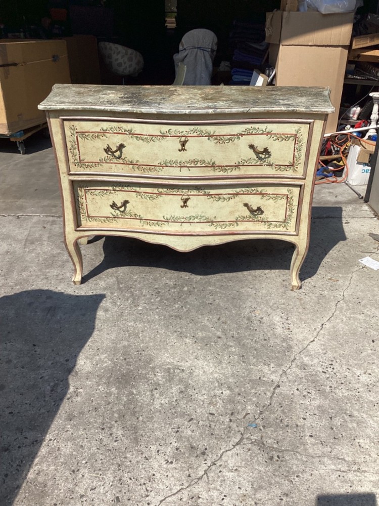 Italian Rococo Style Hand Painted Serpentine Commode Chest