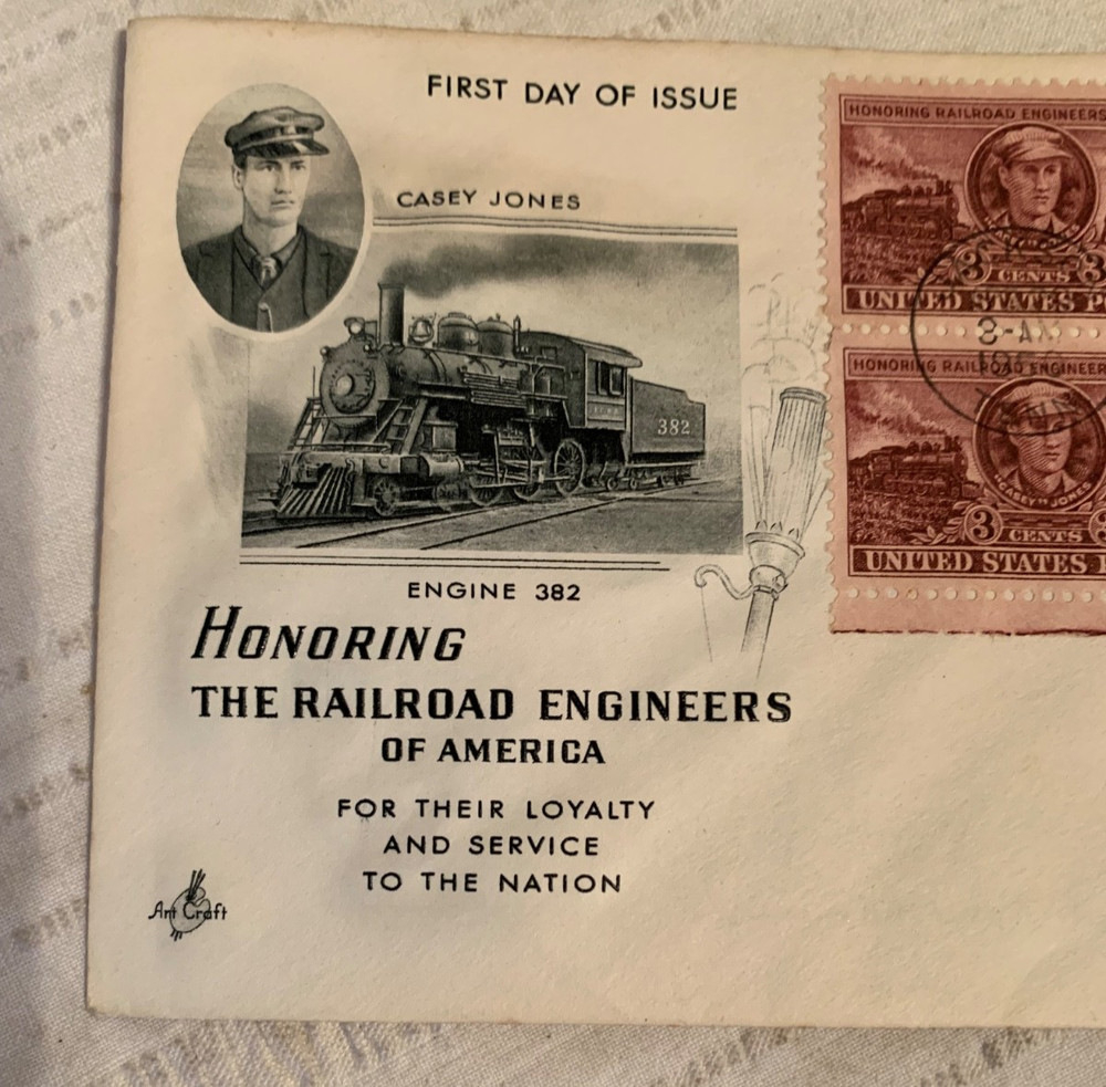 RAILROAD ENGINEER CASEY JONES 1950 ARTCRAFT CACHET FDC