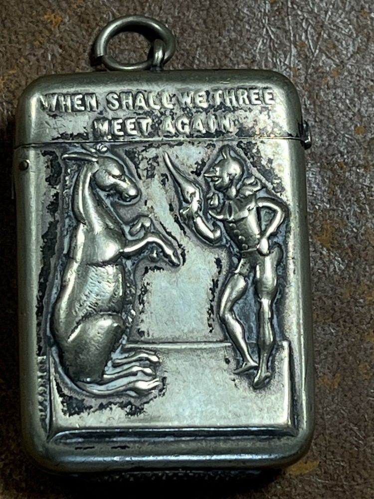 Antique Solid Silver Shakespeare Vesta Box Match Safe 5cm Extremely Rare Item