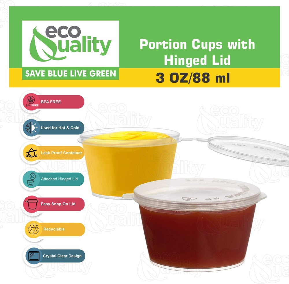 3oz Clear Portion Plastic Cup Hinged Lid Leak Proof Disposable Container 800pcs